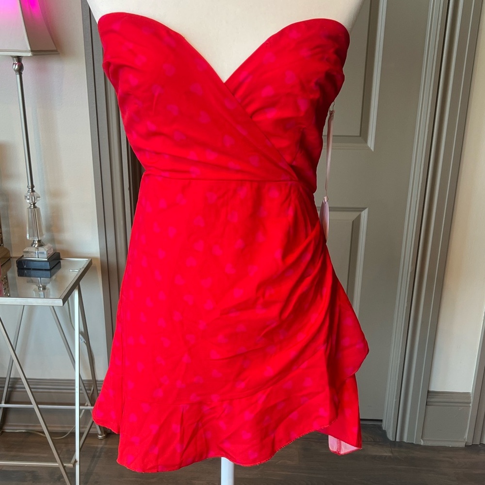 More to Come Marcine Strapless Dress Red Pink Hearts